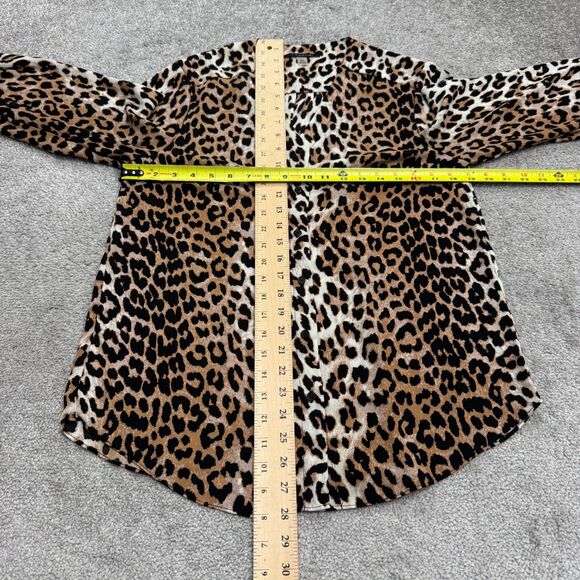 Tahari Leopard Button Down Blouse Women Medium Brown Collarless Long Sleeve NWOT - Picture 9 of 13